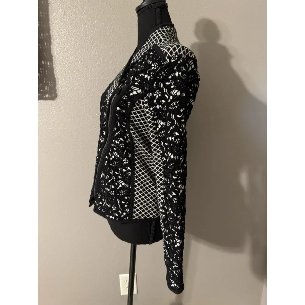 Moth Shawl Cardigan Sweater S Small Black Ivory Stretch Cotton Zip Foldover - Picture 12 of 14